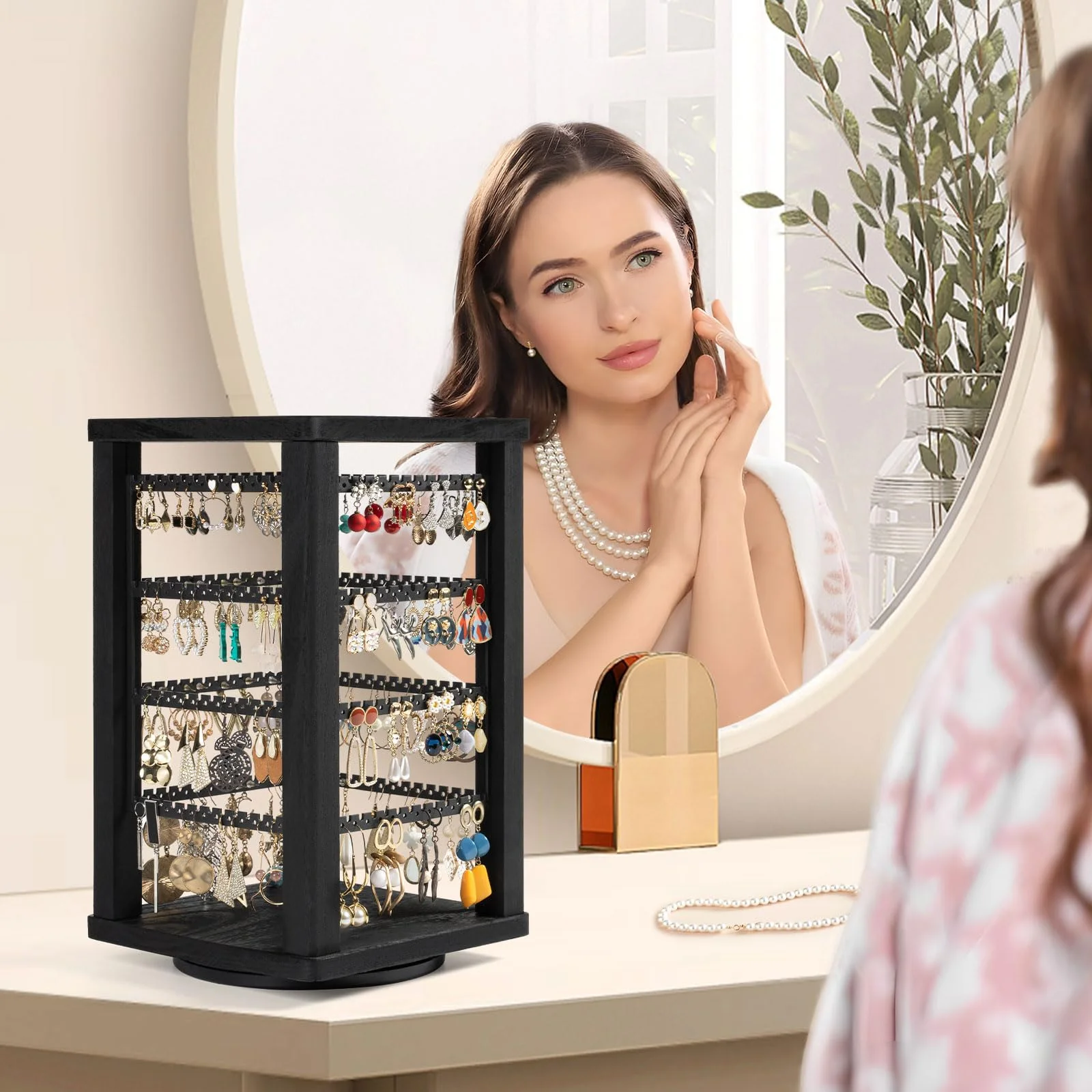 Rustic Rotating Wood Earring Stand