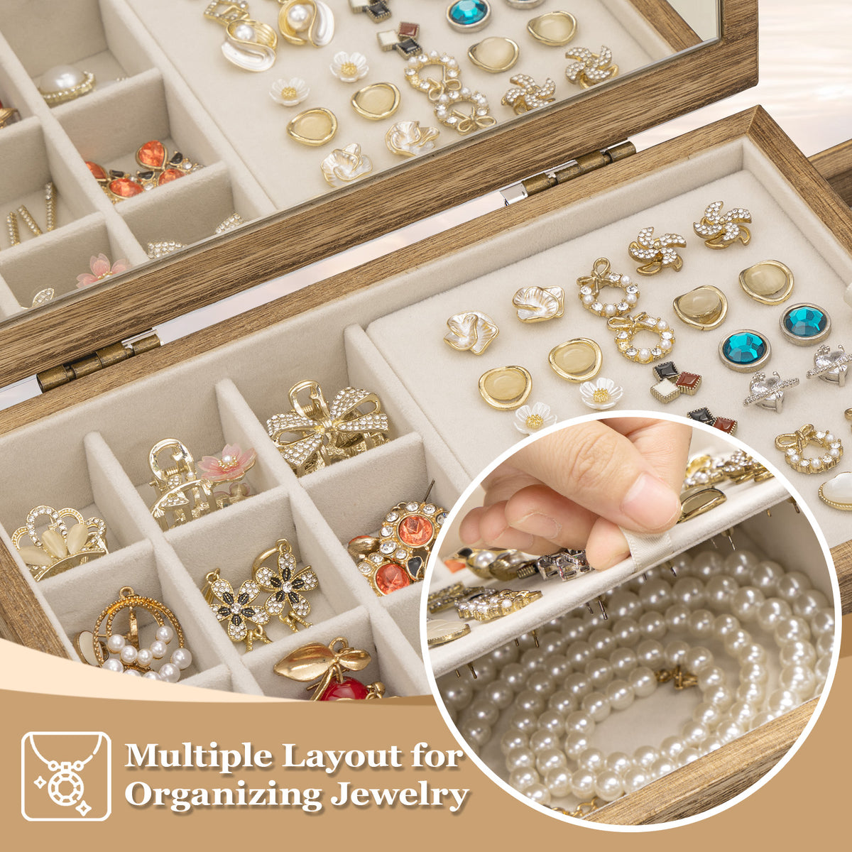 Dinmligt 5-Tier Large Wooden Jewelry Box for Women