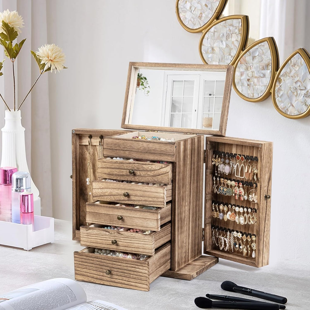Dinmligt Jewelry Box for Women, 6-Tier Large Jewelry Organizer Boxes with Mirror