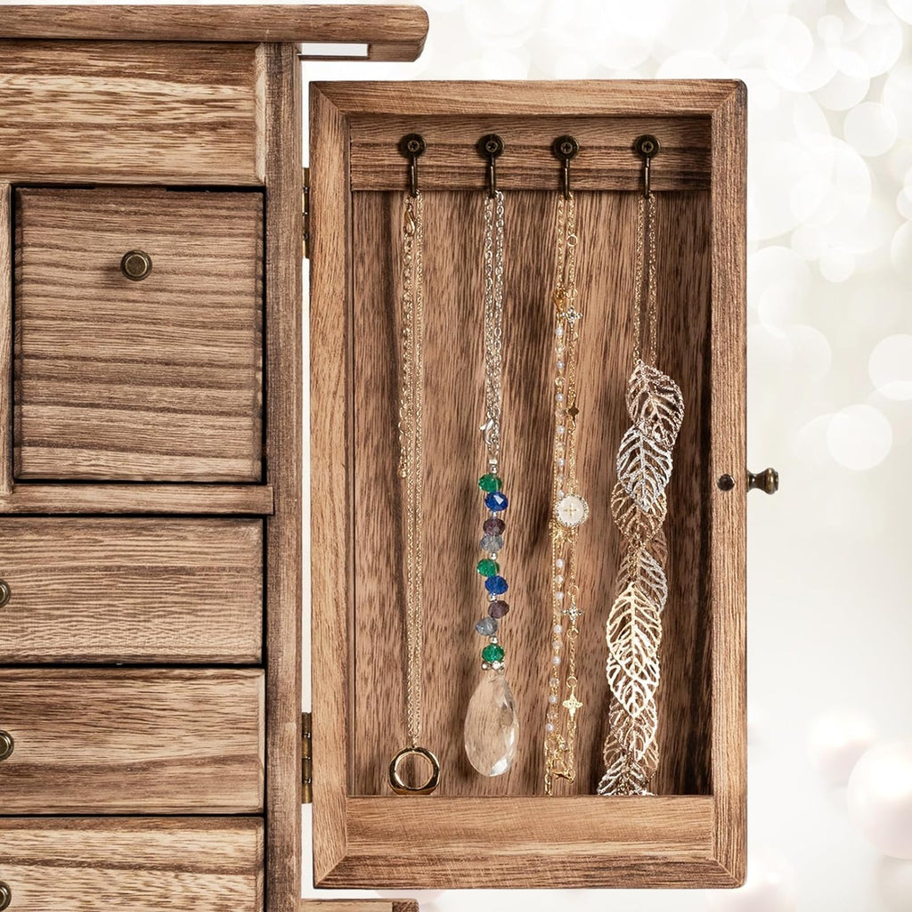 6 Layer Rustic Wooden Jewelry Boxes & Organizers with Mirror