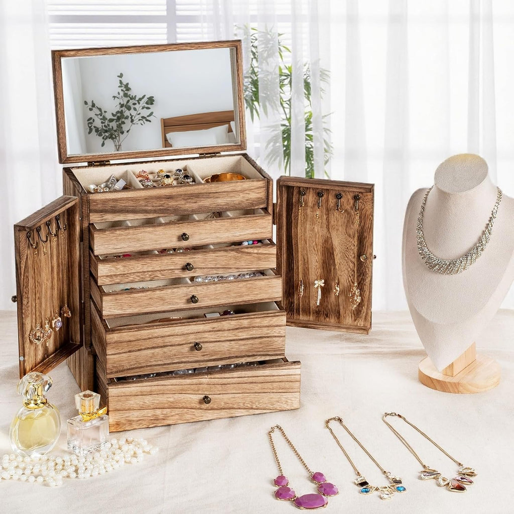 Sfugno Jewelry Box, 6-Tier Large Wooden Jewelry Organizer Boxes