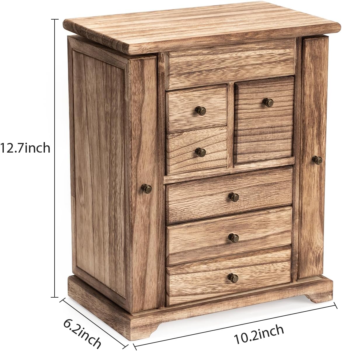 6 Layer Rustic Wooden Jewelry Boxes & Organizers with Mirror