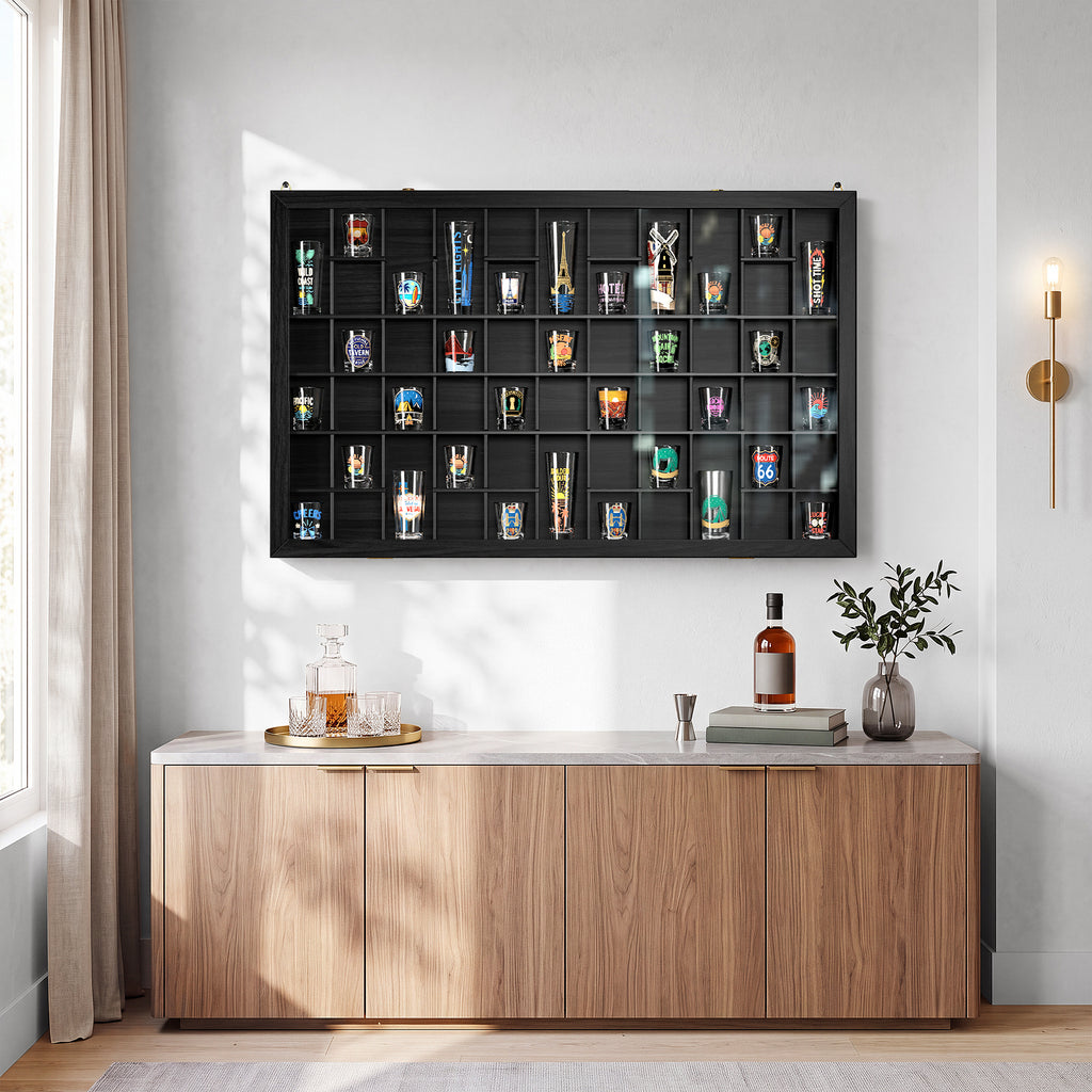 Shot Glass Display Case, Wall Mounted Display Cabinet With Lockable Acrylic Door