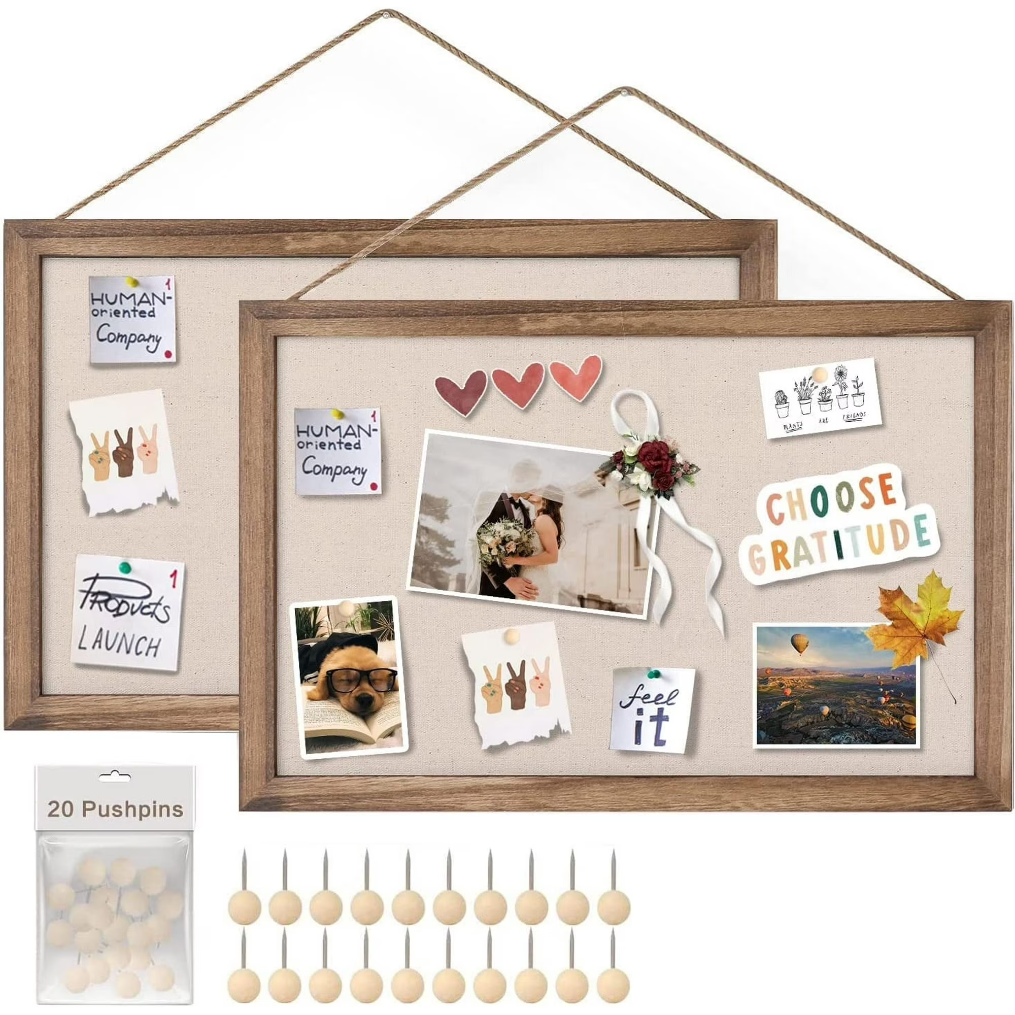 2-Pack Linen Wood Bulletin Boards