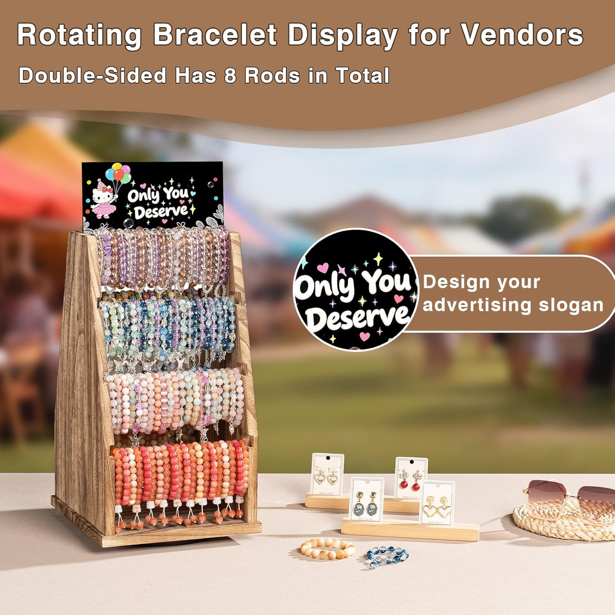 Dinmligt Double-Sided Rotating Bracelet Holder, 4 Tiers Wood Bracelet Display Stand