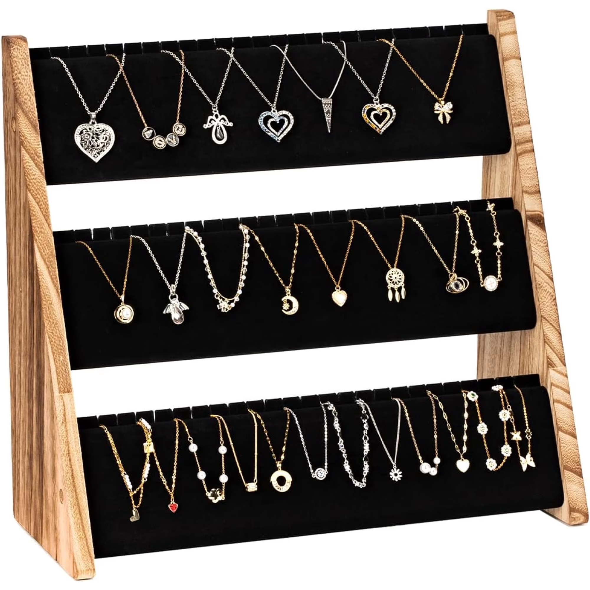 Sfugno Necklace Holder, 3 Tier Necklace Organizer Jewelry Organizer Stand with Velvet