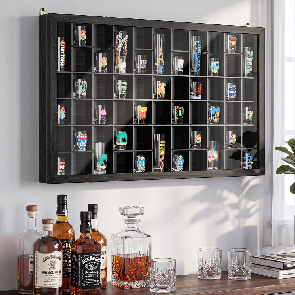 Shot Glass Display Case, Wall Mounted Display Cabinet With Lockable Acrylic Door