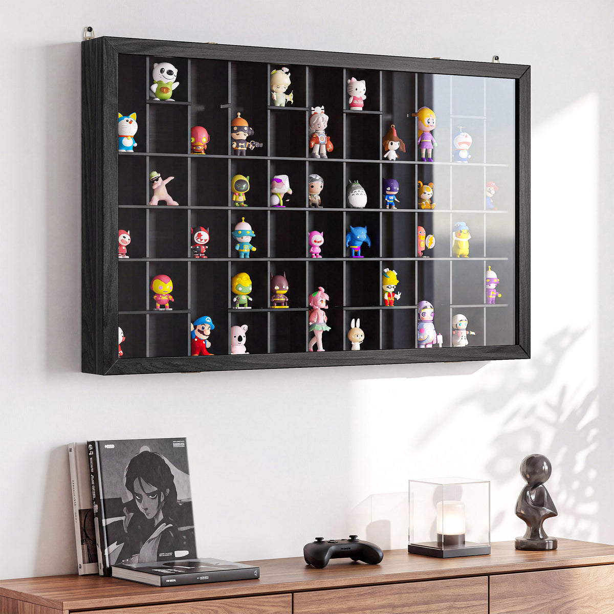 Wood Display Case, Wall Mounted Display Cabinet for Figurines Toys With Lockable Acrylic Door