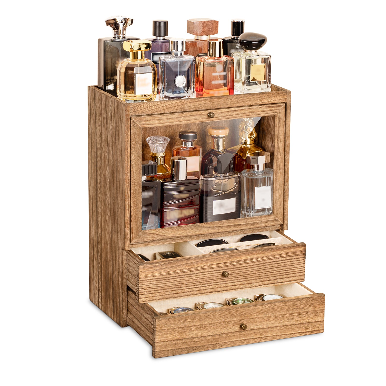 Dinmligt Cologne Organizer, 4 Tier Vertical Wood Perfume Stand for Men