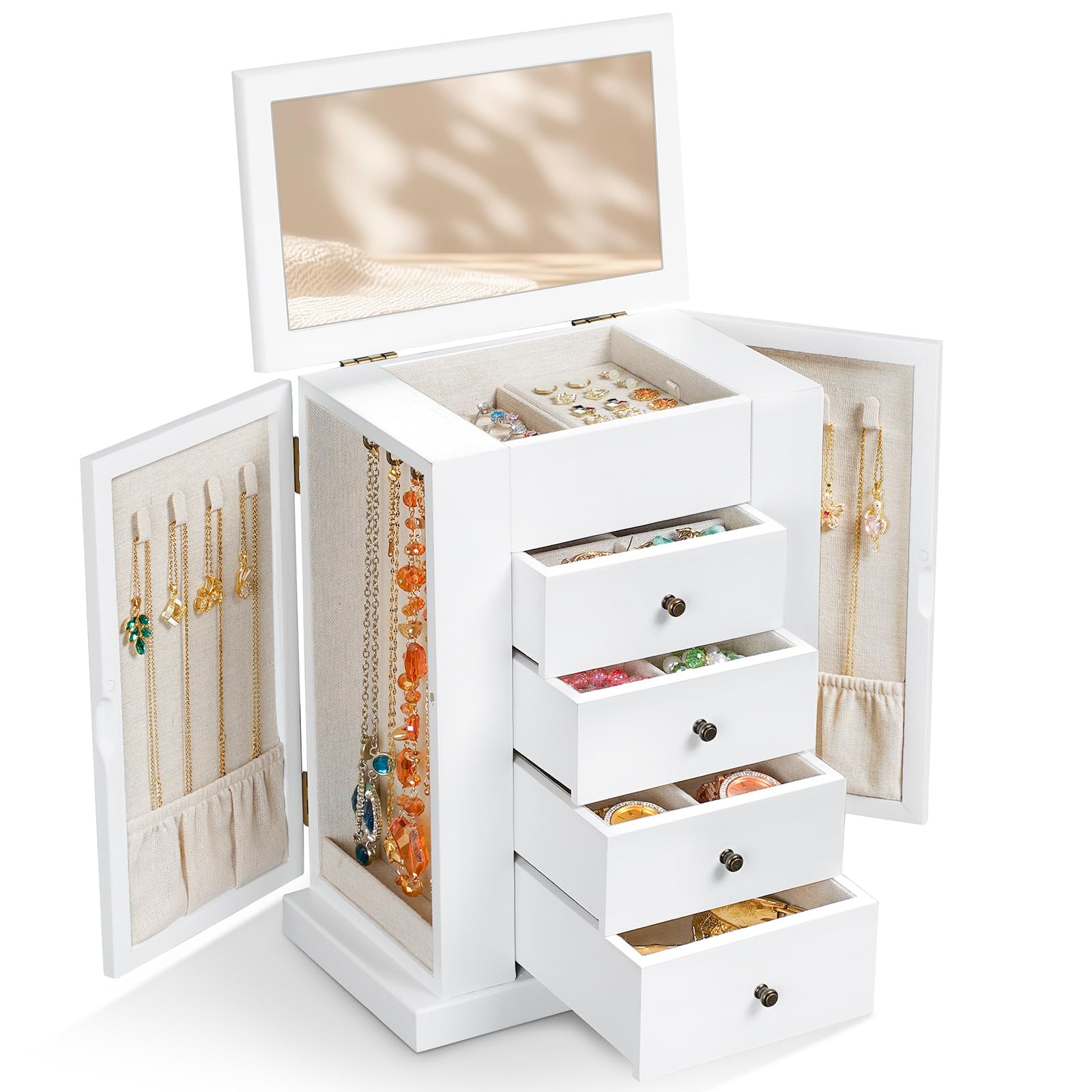 5 Layer Large Wood Jewelry Boxes & Organizers for Necklaces Earrings Rings Bracelets