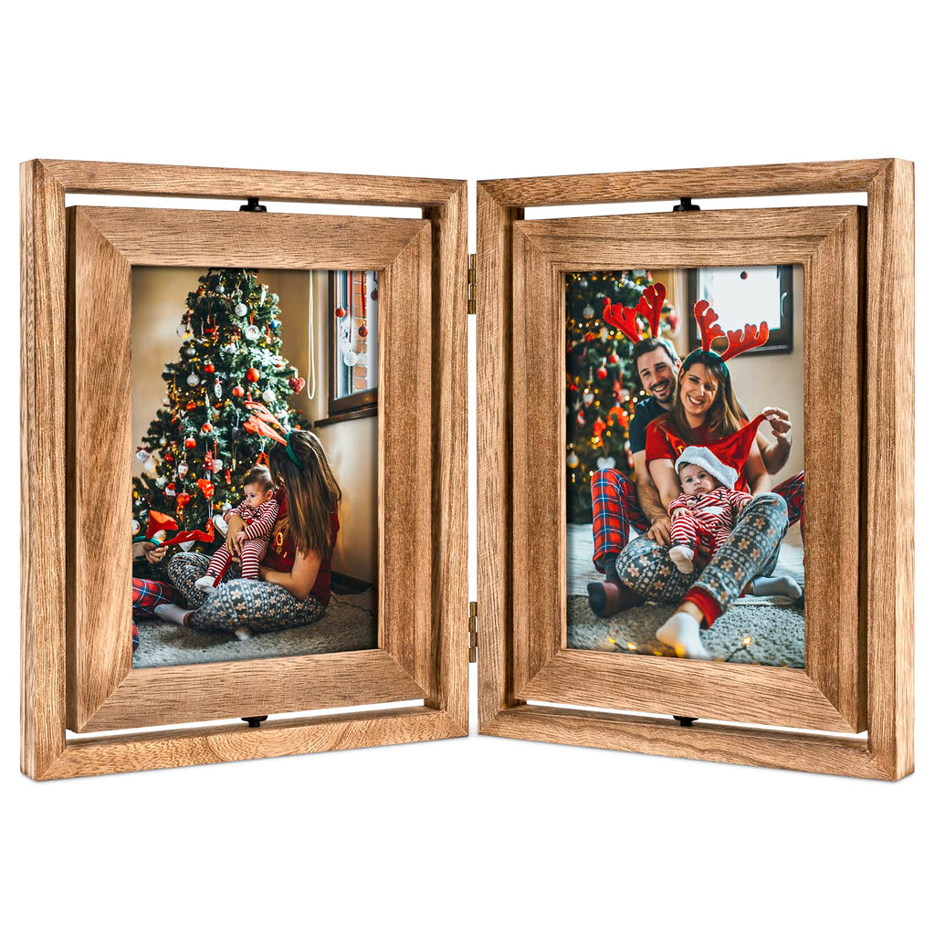 Sfugno 5x7 Picture Frame,Tabletop Rustic Wood Double Sided Display Folding Photo Frame