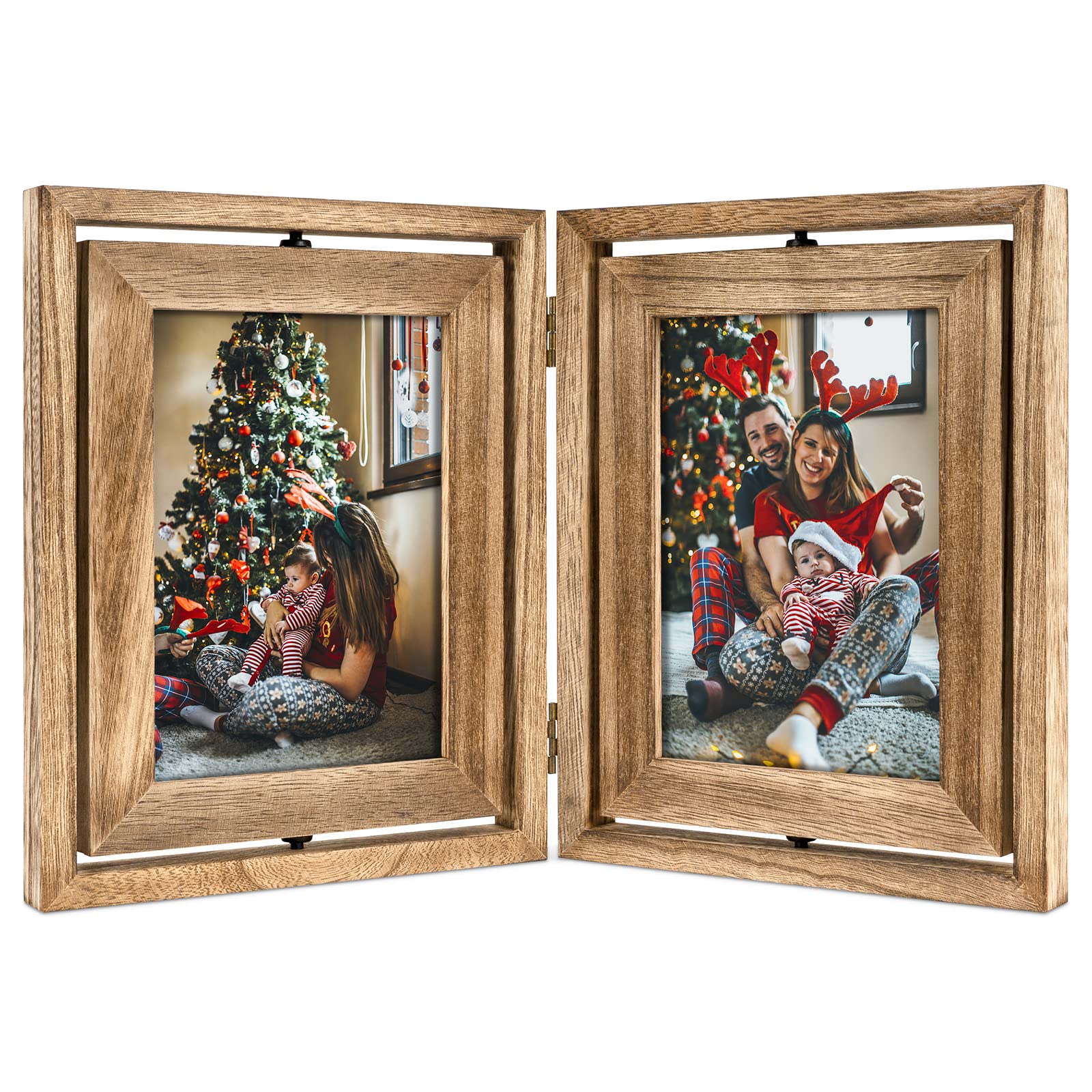 Sfugno 5x7 Picture Frame,Tabletop Rustic Wood Double Sided Display Folding Photo Frame
