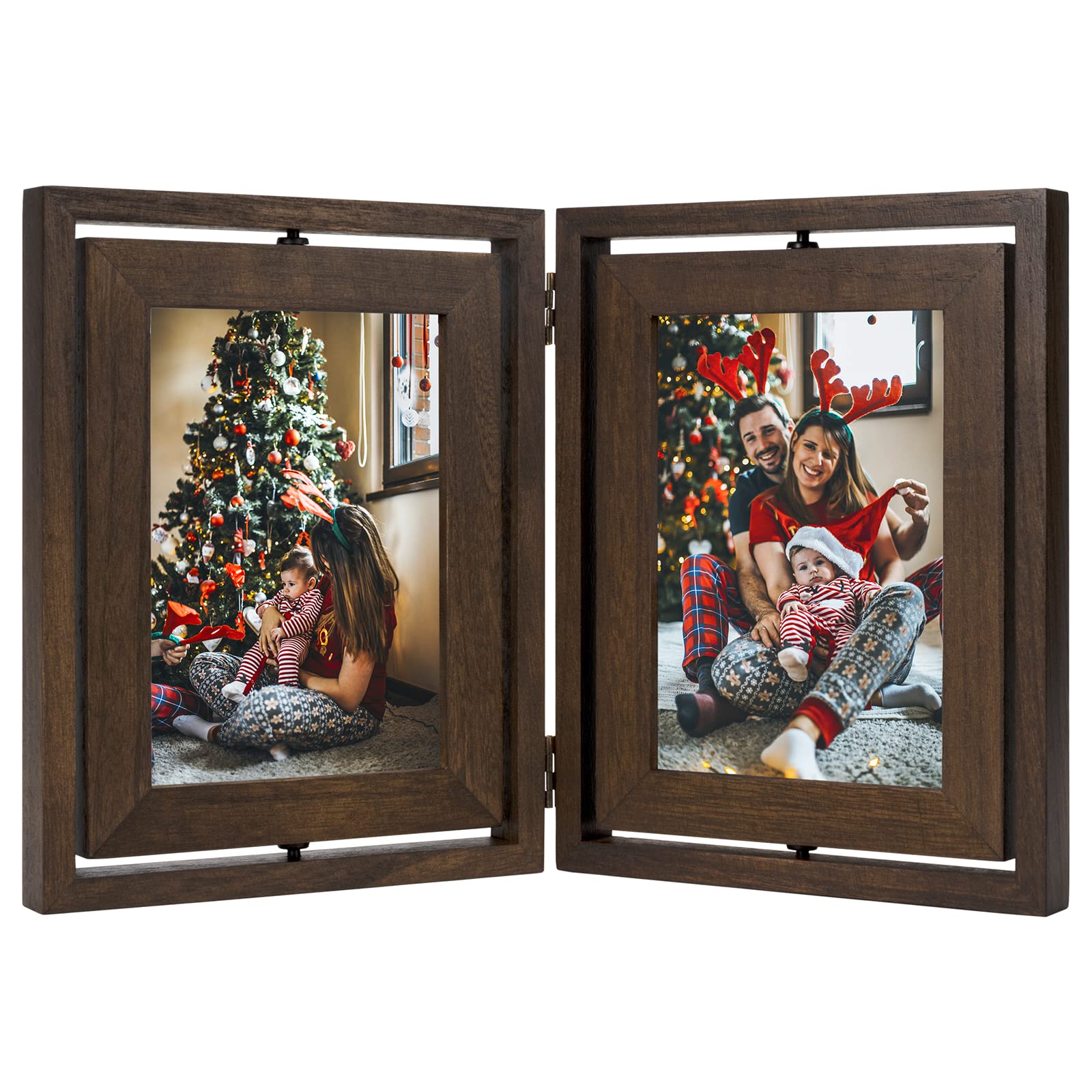 Sfugno 5x7 Picture Frame,Tabletop Rustic Wood Double Sided Display Folding Photo Frame