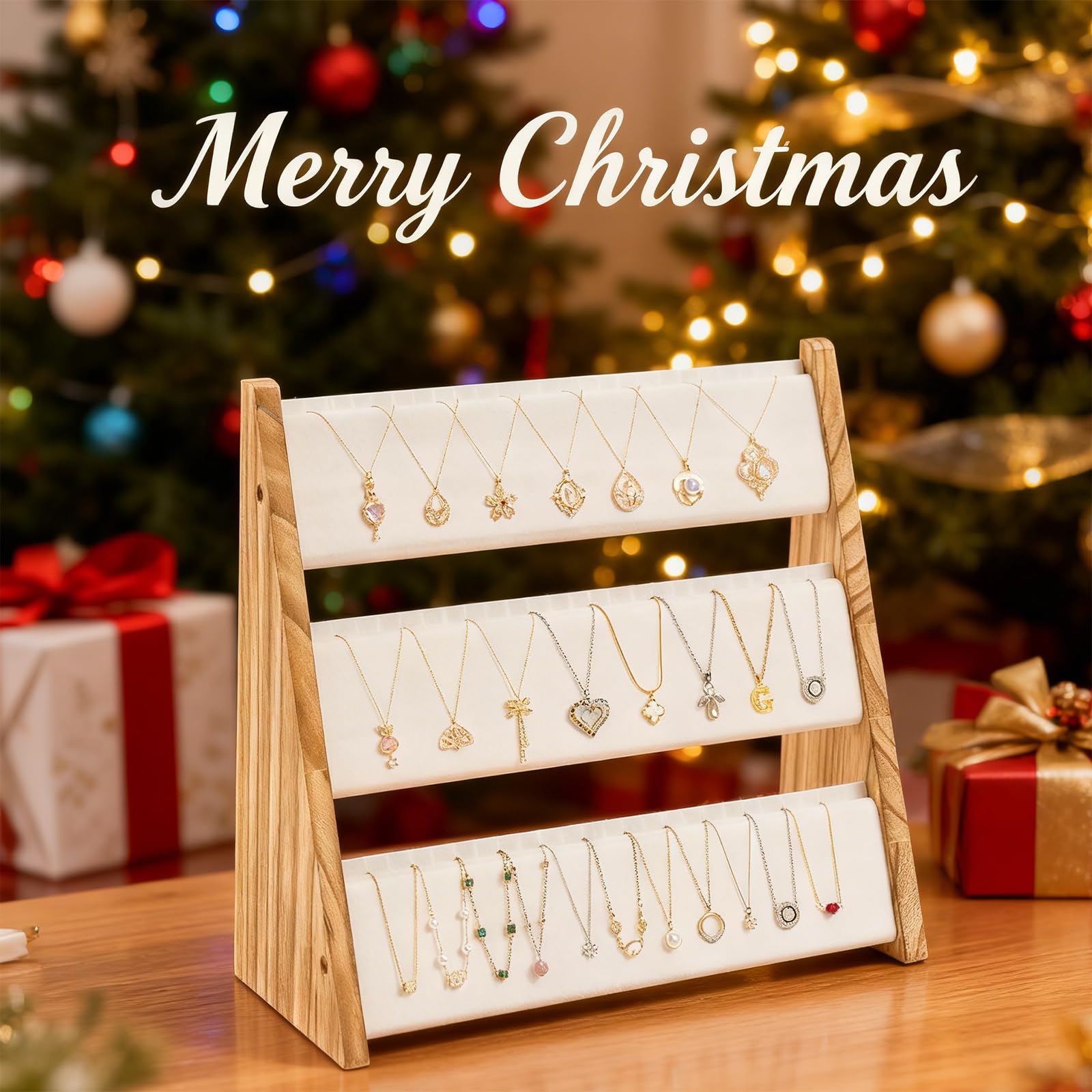 Sfugno Necklace Holder, 3 Tier Necklace Organizer Jewelry Organizer Stand with Velvet
