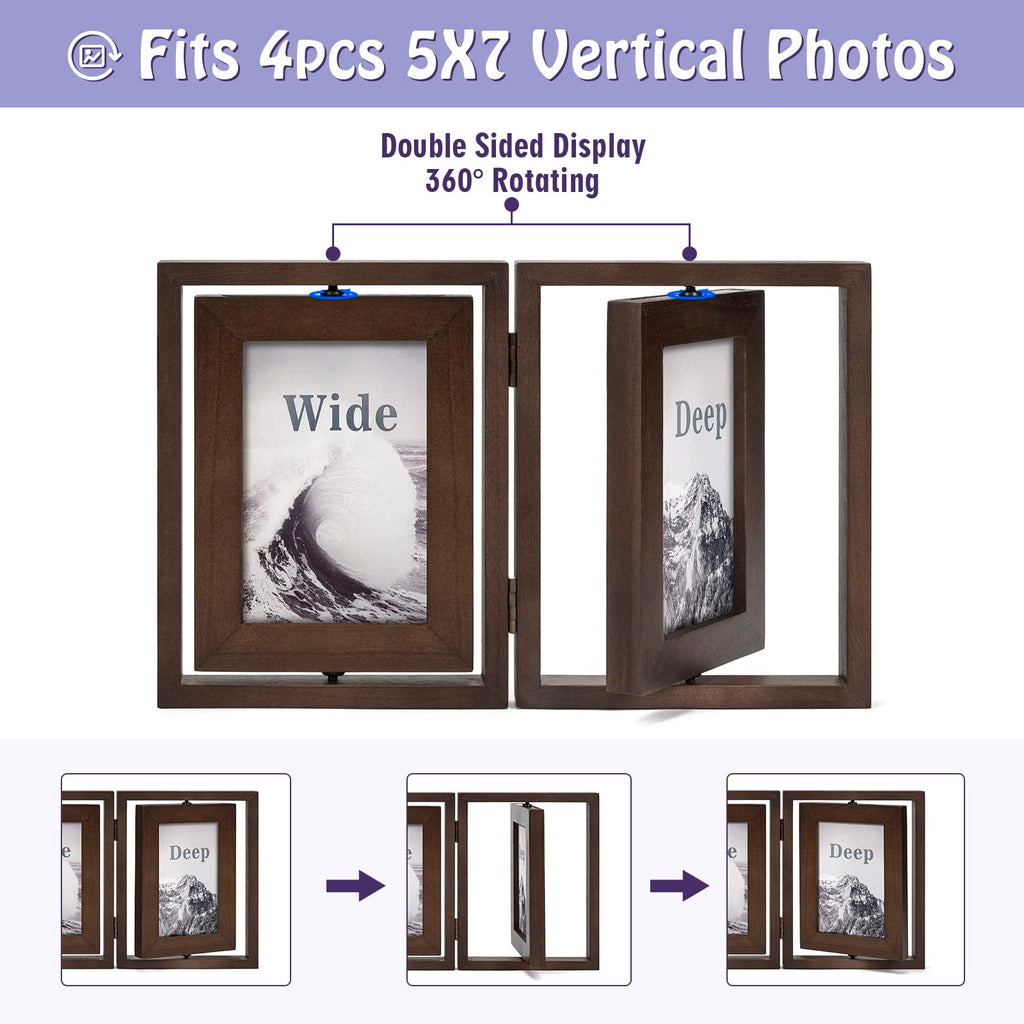 Sfugno 5x7 Picture Frame,Tabletop Rustic Wood Double Sided Display Folding Photo Frame