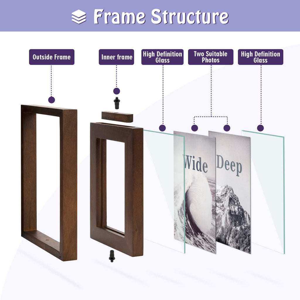 Sfugno 5x7 Picture Frame,Tabletop Rustic Wood Double Sided Display Folding Photo Frame