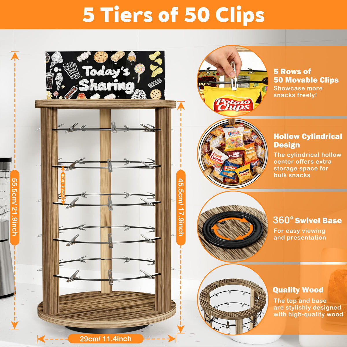 360°Rotating Snack Organizer With 50 Clips