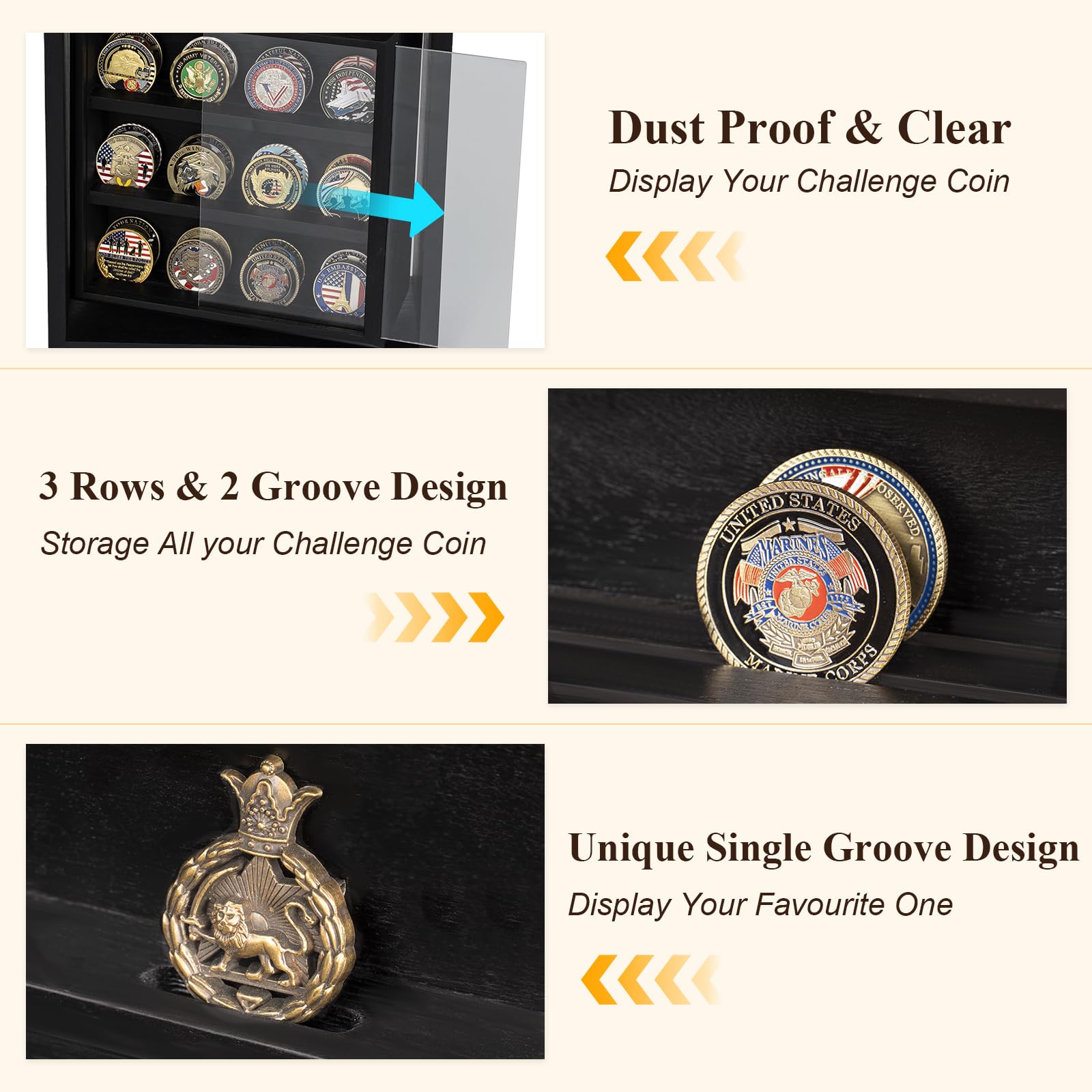 Challenge Coin Display Wooden Double-Sided Rotatable Case Organizer Box