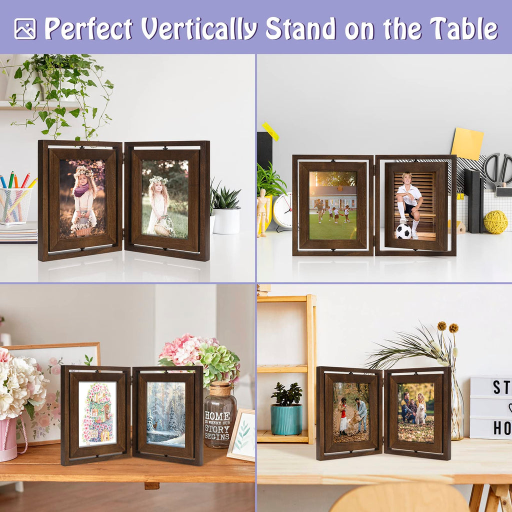 Sfugno 5x7 Picture Frame,Tabletop Rustic Wood Double Sided Display Folding Photo Frame