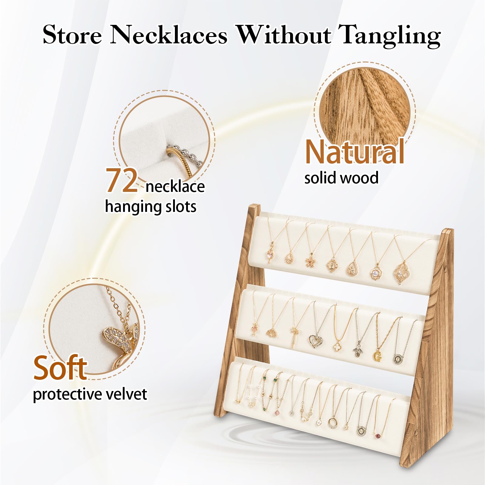 Sfugno Necklace Holder, 3 Tier Necklace Organizer Jewelry Organizer Stand with Velvet