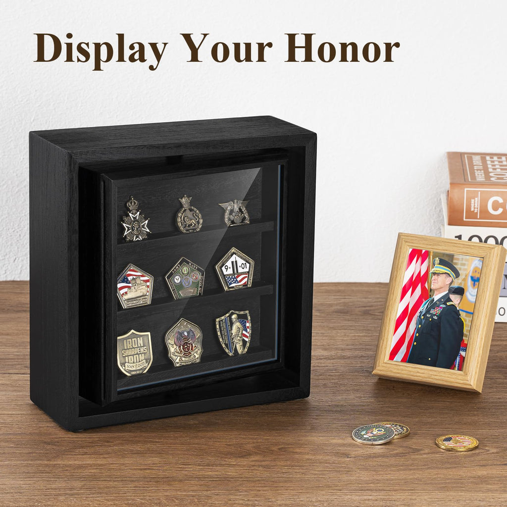 Challenge Coin Display Wooden Double-Sided Rotatable Case Organizer Box