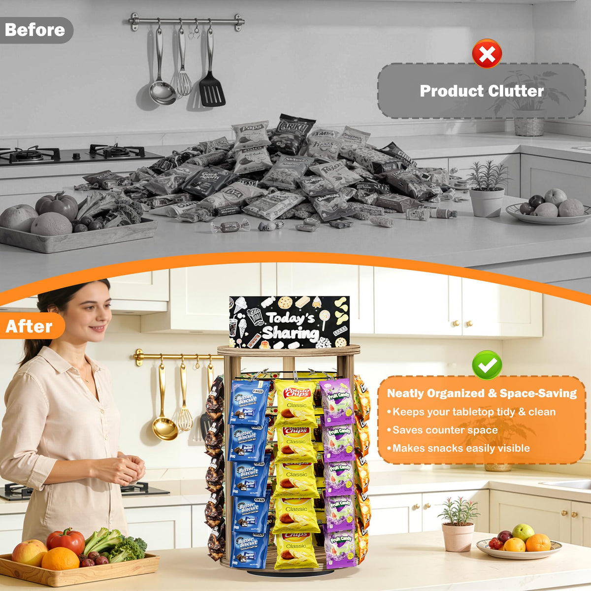 360°Rotating Snack Organizer With 50 Clips