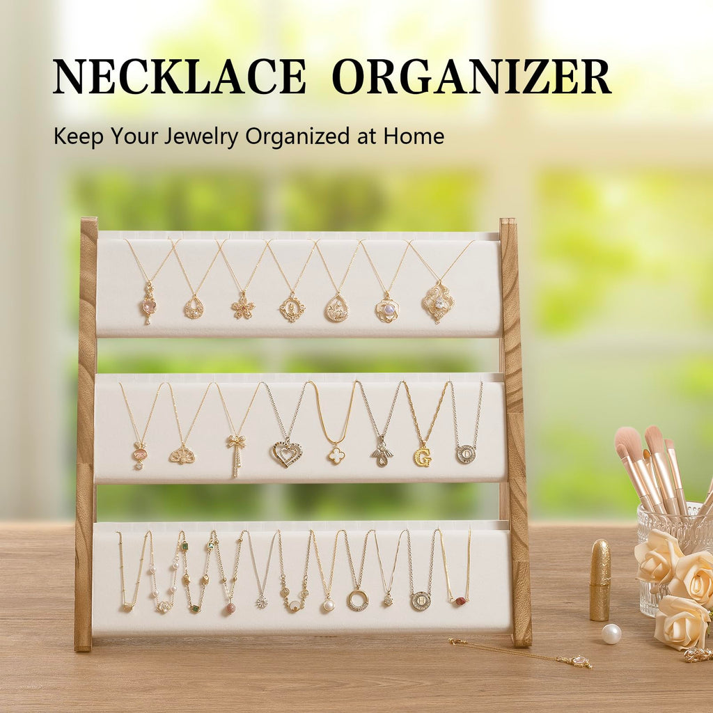 Sfugno Necklace Holder, 3 Tier Necklace Organizer Jewelry Organizer Stand with Velvet