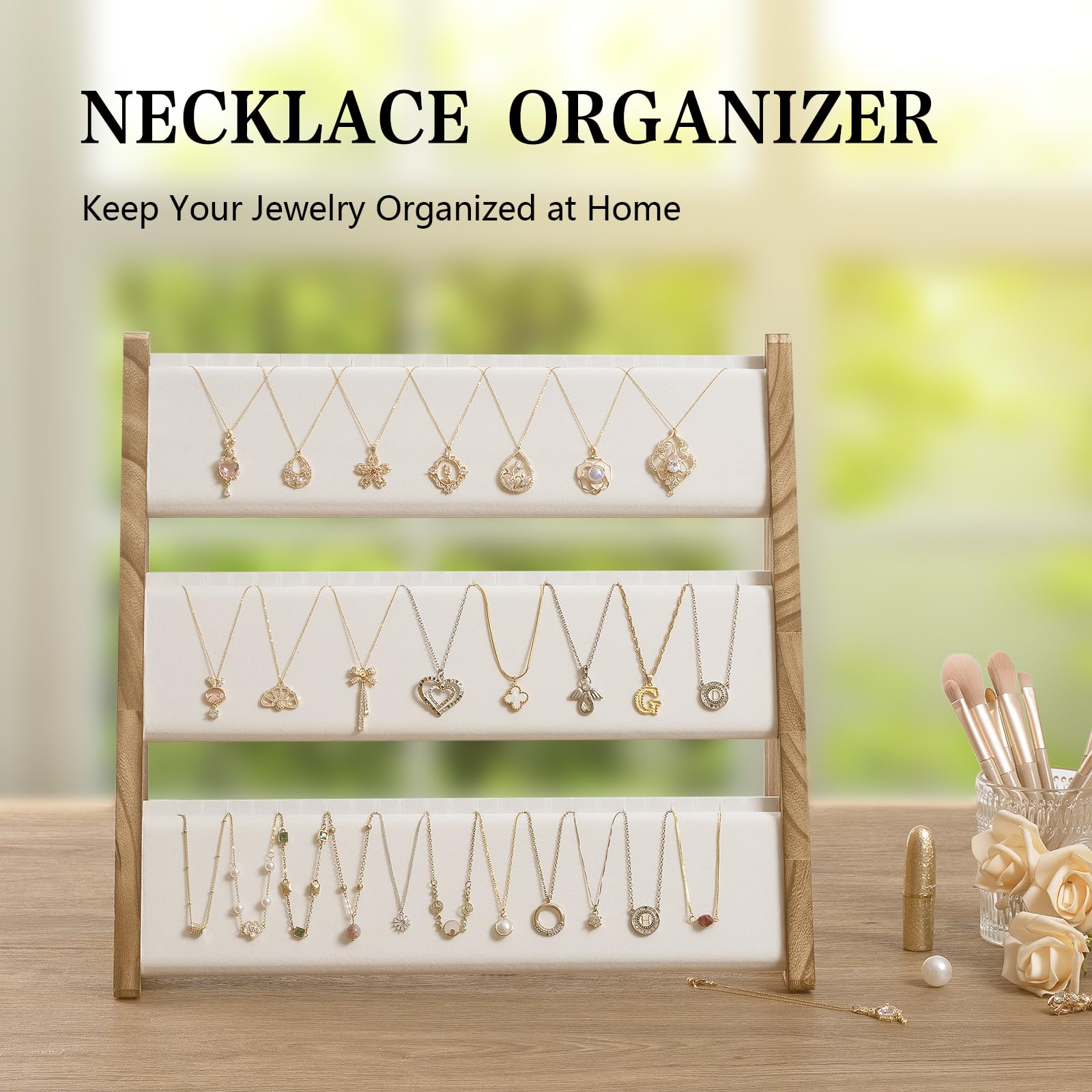 Sfugno Necklace Holder, 3 Tier Necklace Organizer Jewelry Organizer Stand with Velvet