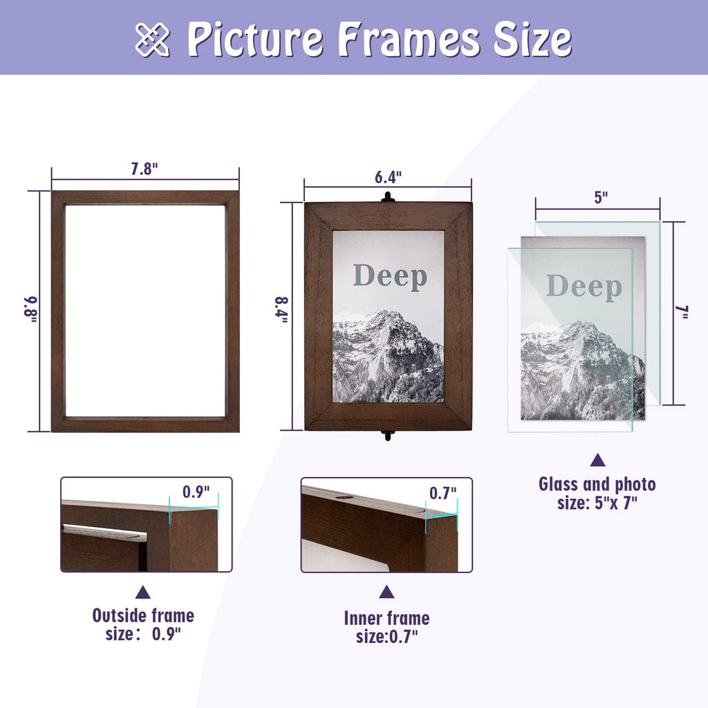 Sfugno 5x7 Picture Frame,Tabletop Rustic Wood Double Sided Display Folding Photo Frame