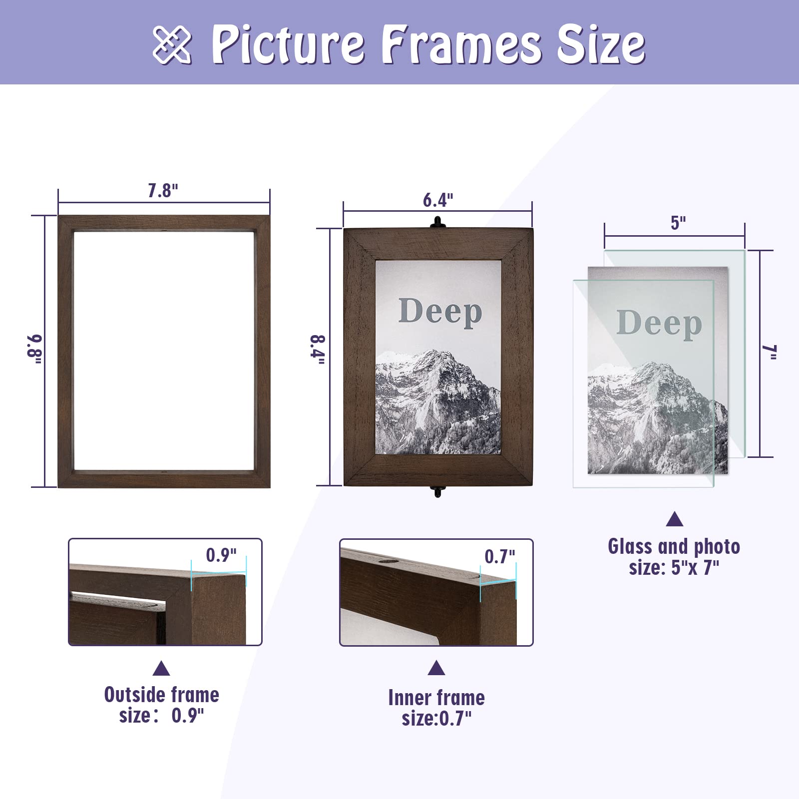 Sfugno 5x7 Picture Frame,Tabletop Rustic Wood Double Sided Display Folding Photo Frame