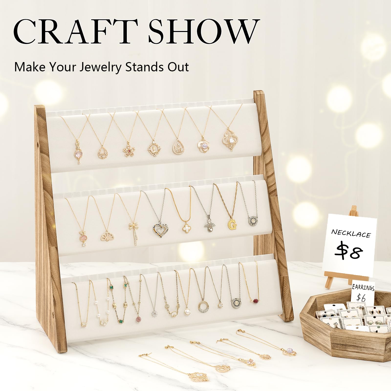 Sfugno Necklace Holder, 3 Tier Necklace Organizer Jewelry Organizer Stand with Velvet