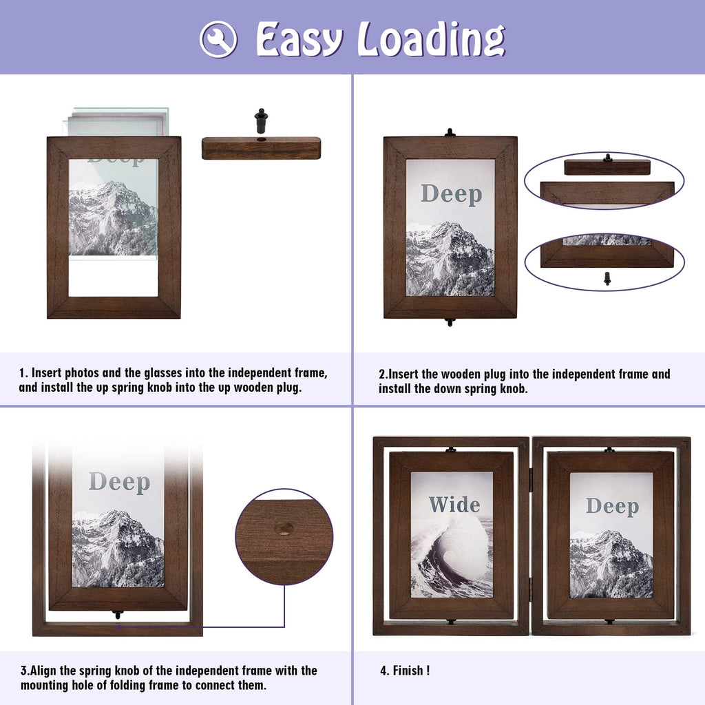 Sfugno 5x7 Picture Frame,Tabletop Rustic Wood Double Sided Display Folding Photo Frame