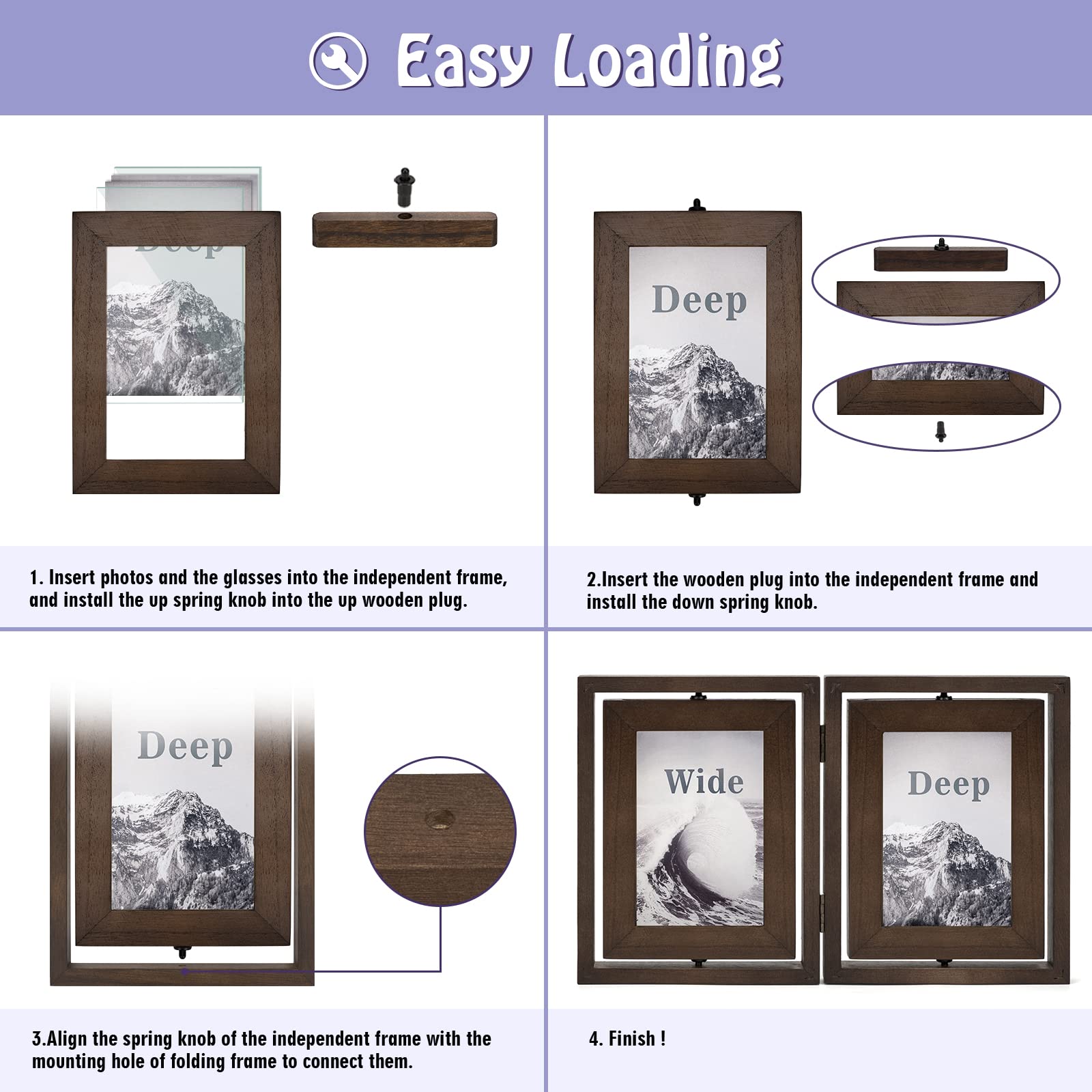 Sfugno 5x7 Picture Frame,Tabletop Rustic Wood Double Sided Display Folding Photo Frame