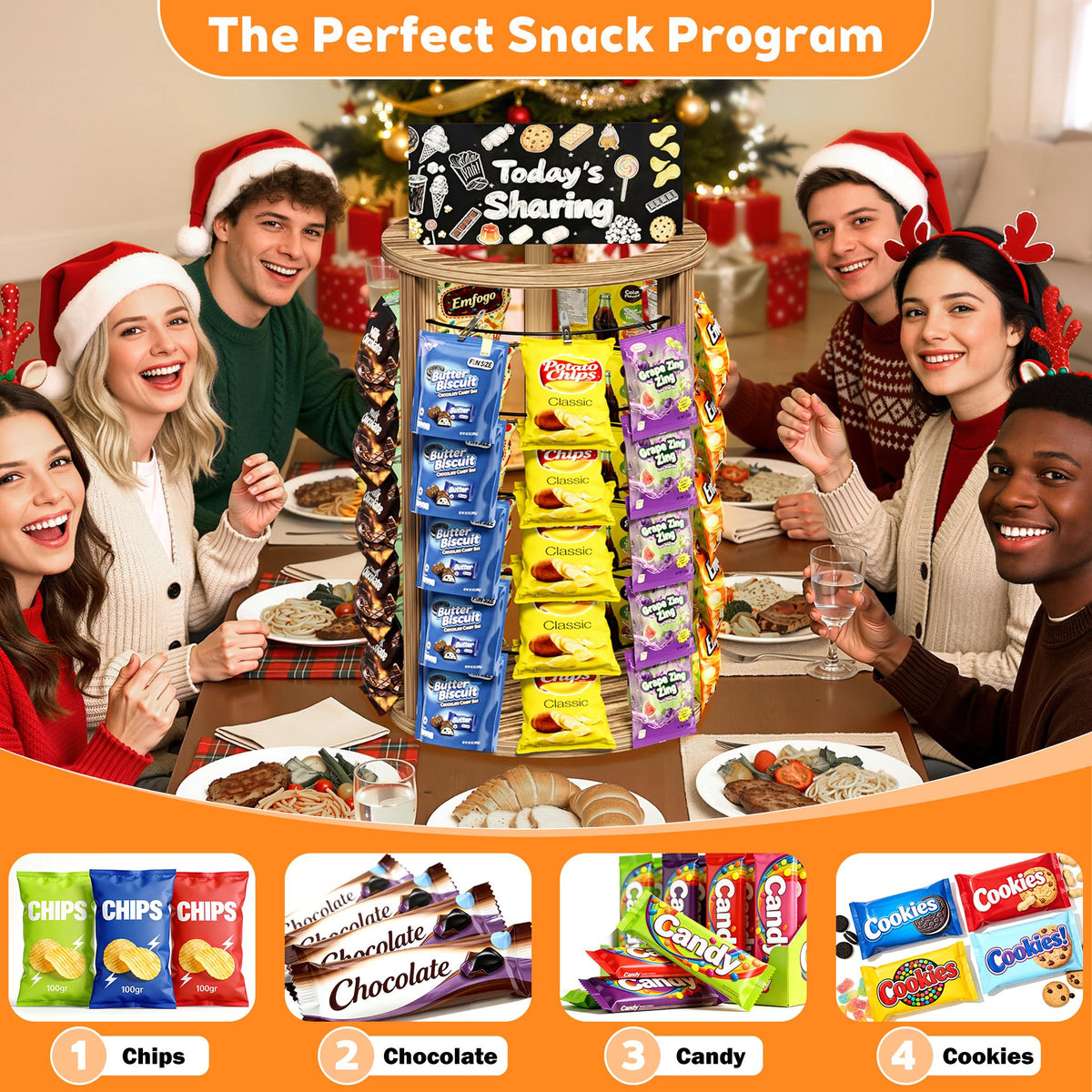 360°Rotating Snack Organizer With 50 Clips