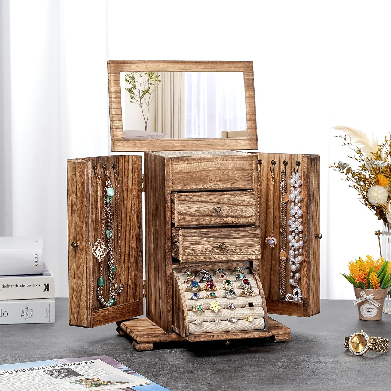 4 Layer Wooden Jewelry Boxes for Women
